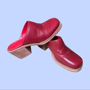 Chunky Red Leather Clogs
